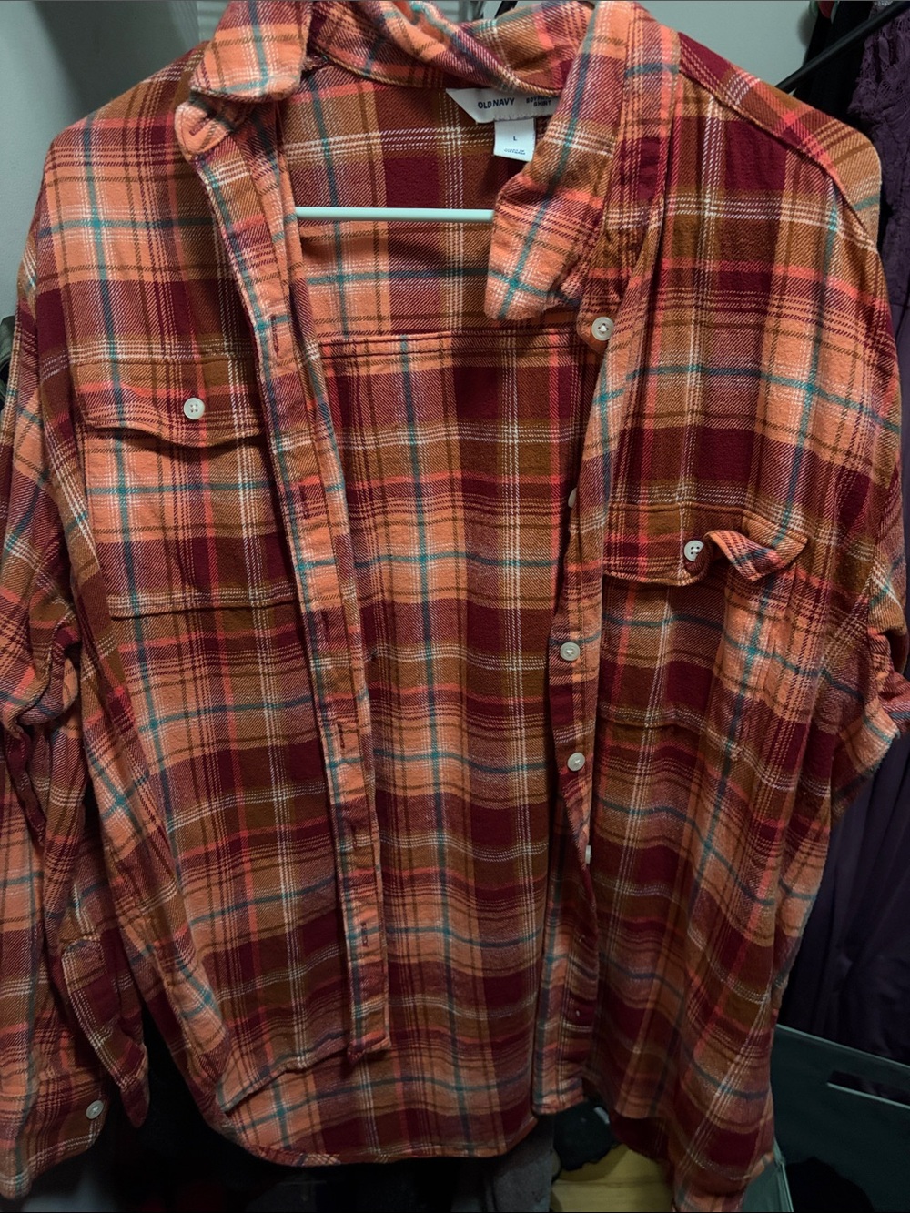 Old Navy Orange and Rust Plaid Button-Down Shirt